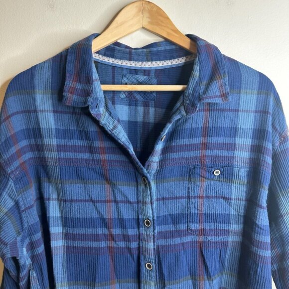 Prana Navy and Red Plaid Button Down Shirt - Picture 2 of 11